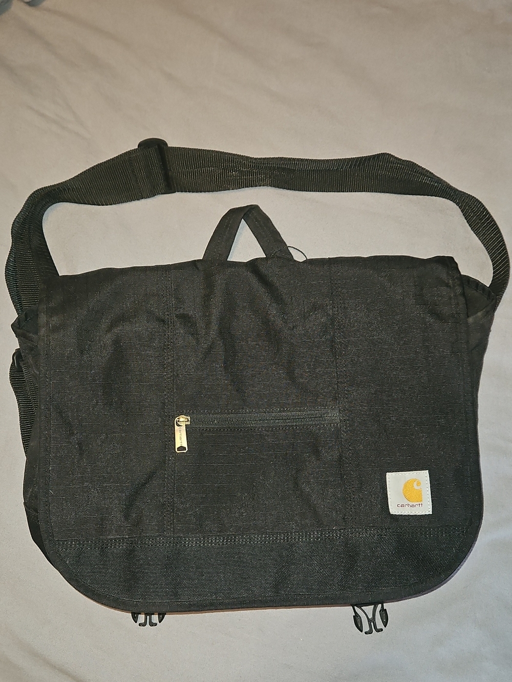 Carhartt Black Canvas Messenger Bag with Gold Accent